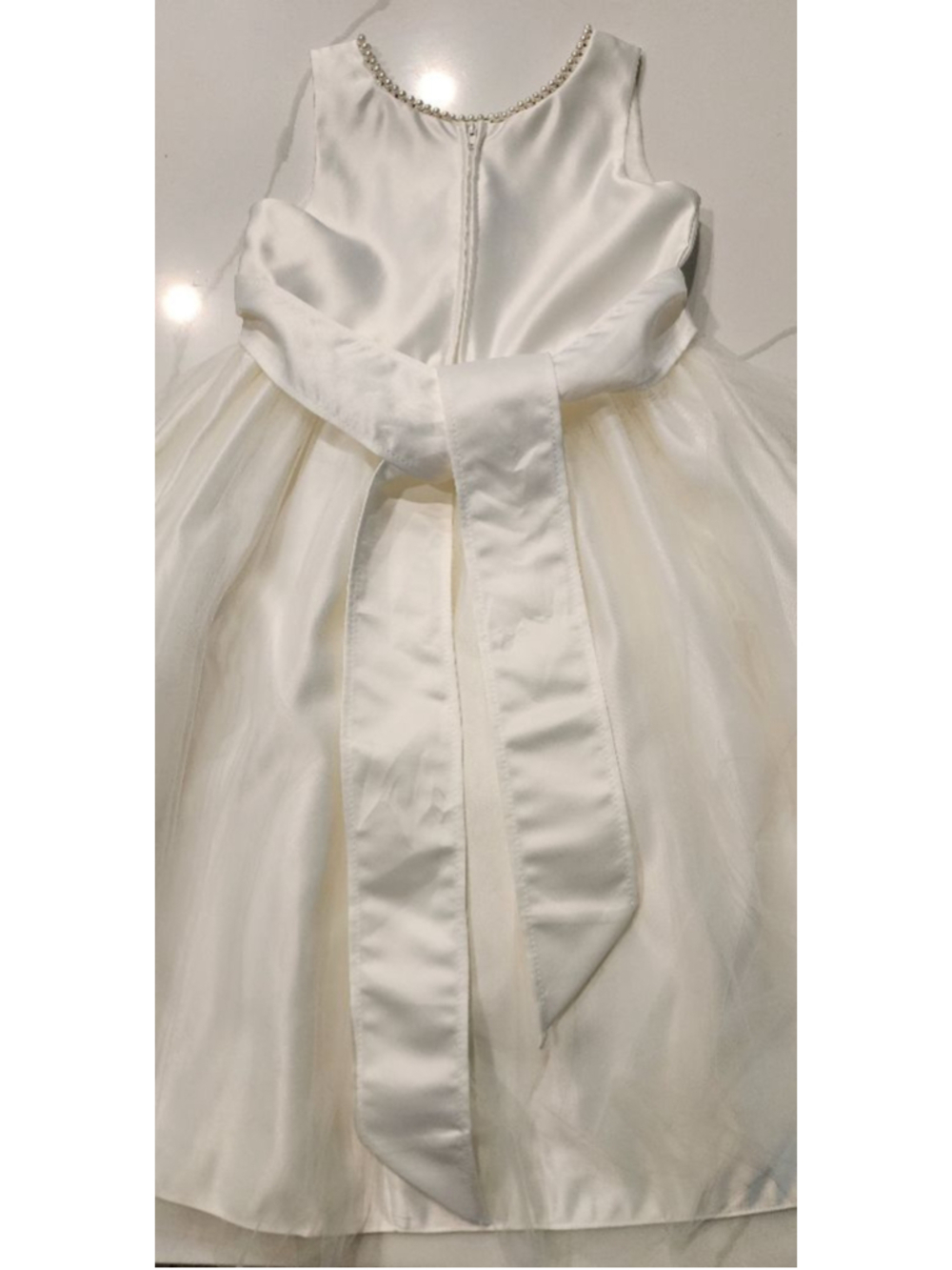 Sweet Kids Ivory Flower Girl Dress Size 8 Pearl Trim Satin Tulle Formal Wedding - Picture 5 of 10